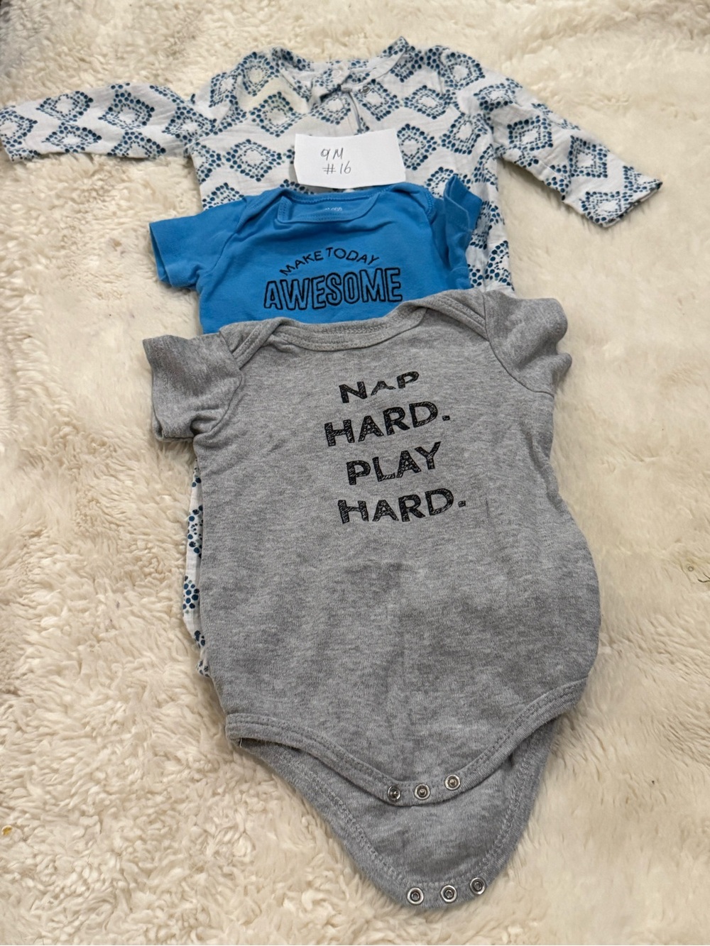 Carter's Gray 'Nap Hard. Play Hard.' & Blue 'Awesome' Baby One-Piece Bodysuits